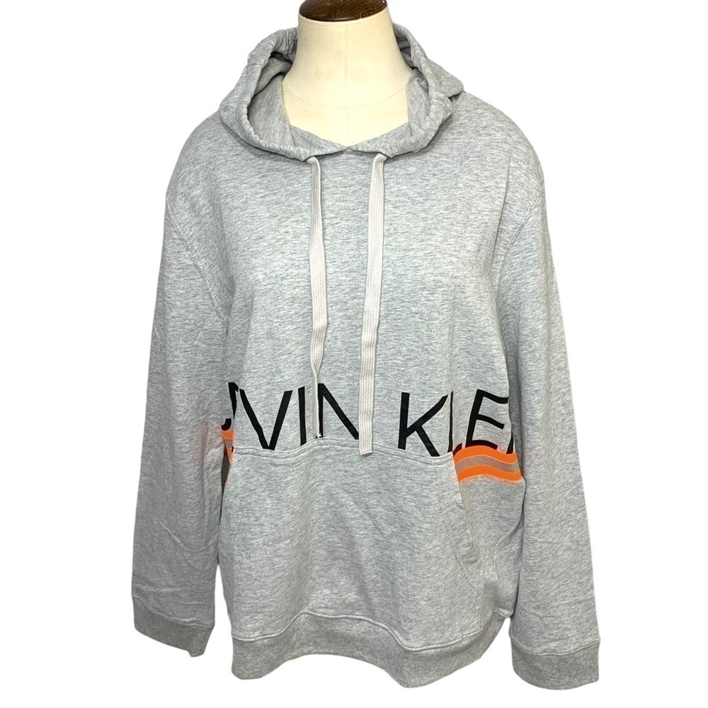 𝅺NWT Calvin Klein Gray Cozy Sweater Soft Sleepwear Lounge Hooded Slouchy Shirt M